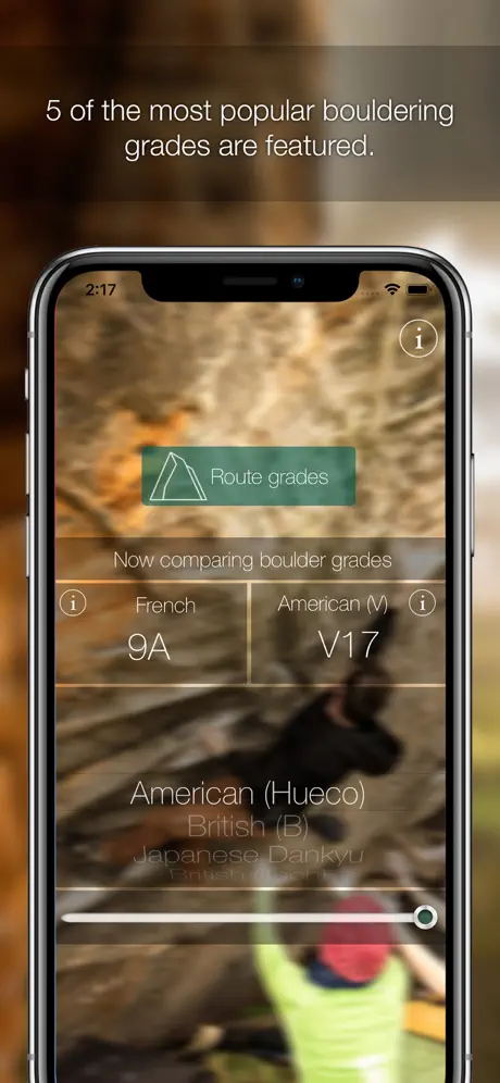 Climbing Grades Converter app interface